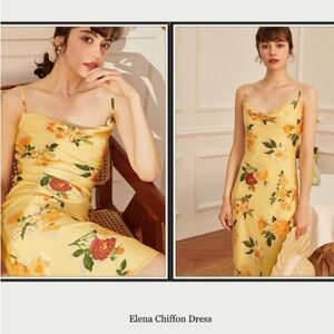 Simple Retro Elena Chiffon Floral Yellow Midi Dress XS